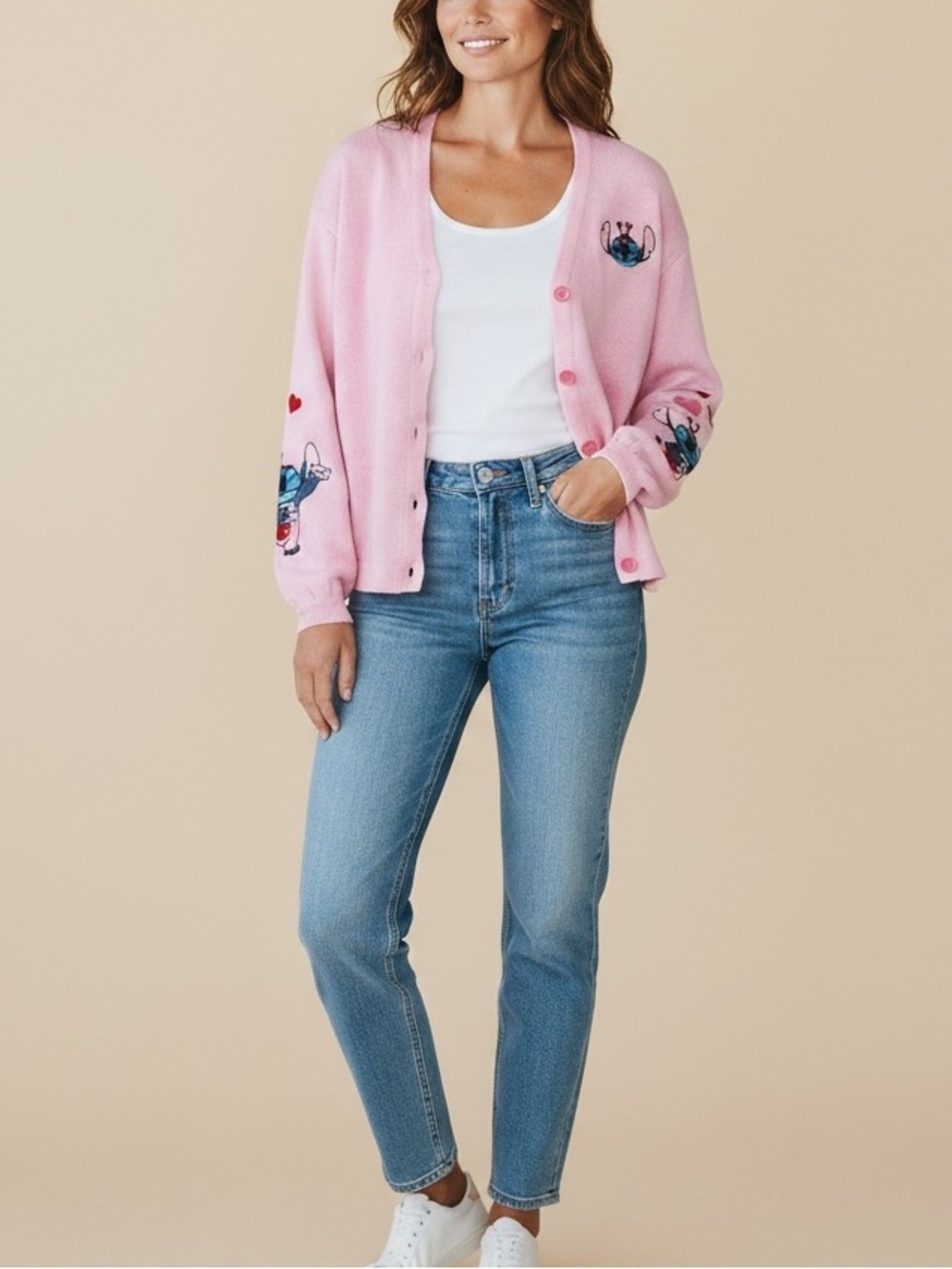 Her Universe Disney Lilo & Stitch Lovebug Girls Skimmer Cardigan Size Large Pink